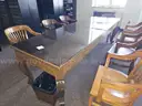 Conference table 1 + 2 glass toppers w chip  (real wood)