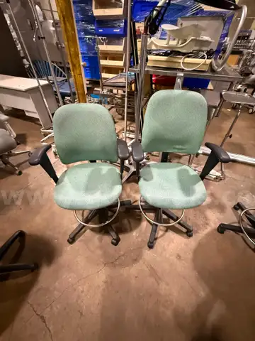 Lot of 2 Green Upholstered Drafting Chairs