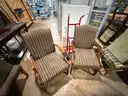 Pair of Upholstered Wooden Armchairs – Striped Fabric