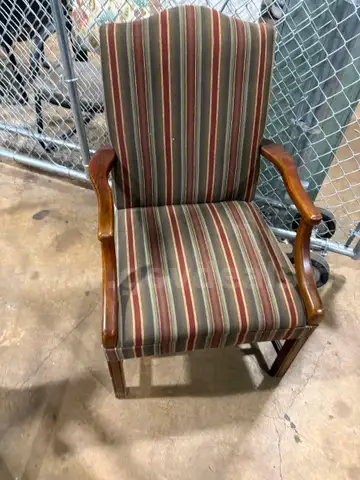 Pair of Upholstered Wooden Armchairs – Striped Fabric