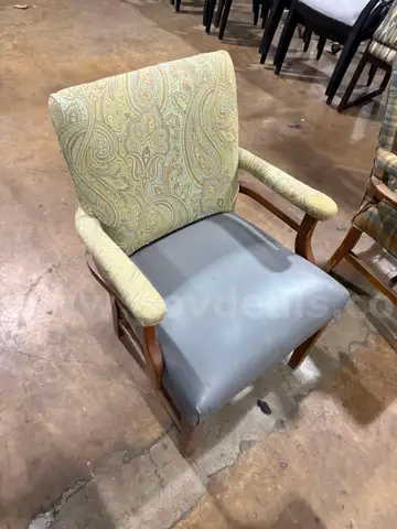 Lot of 8 Upholstered Wooden Armchairs – Mixed Fabric and Vinyl