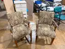 Pair of Upholstered Wooden Armchairs – Patterned Fabric