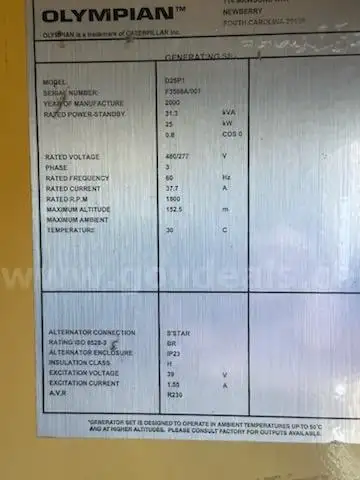 2000 Olympian D25P1 3 Phase 25 KW Generator