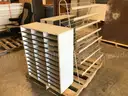 2 mail-slot cabinets and 1 metal display rack
