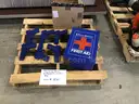 6 Blue solid training guns & a metal First Aid Box
