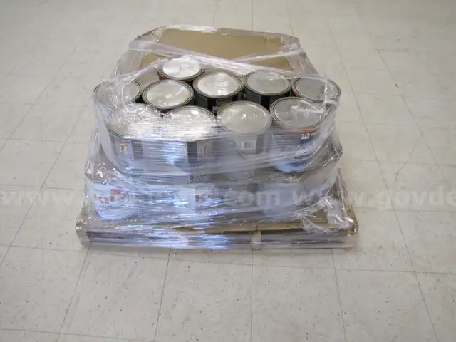 Pallet of assorted paint varieties