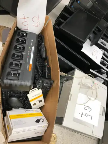 (16) Assorted Desktops, (16 ) Assorted monitors, (6) Printers Cables, (6) DB-25 Cables, (16) Mice, (16) Keyboards