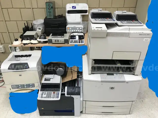 Assorted Lot of 32 items including (4) ELECTRONIC CALCULATOR, (3) PRINTER, (2) Projectors, (6) Analog Security Cameras